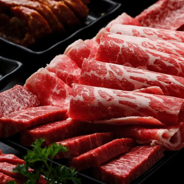 Sliced marbled beef for Korean barbecue at Parks BBQ.