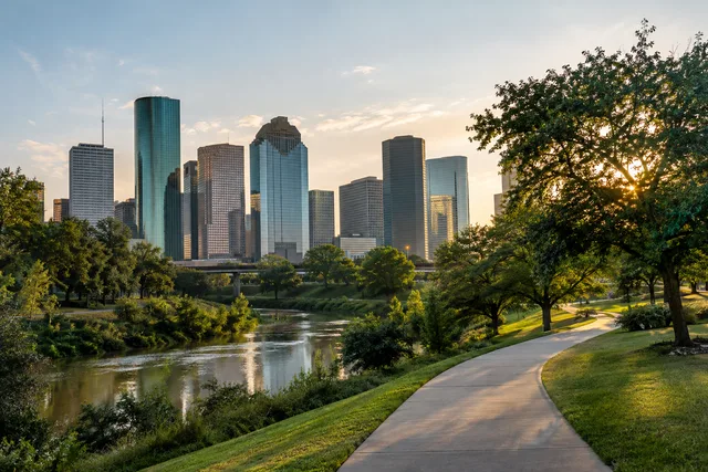 AI-generated regional scene of Houston; not a photograph of this restaurant.